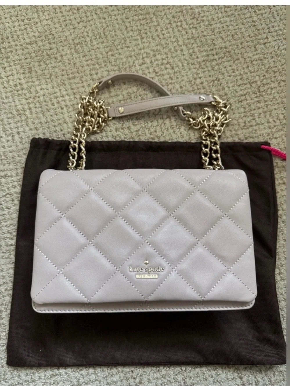 kate spade Quilted Leather Shoulder Bag — Blush Pink with Gold Chain